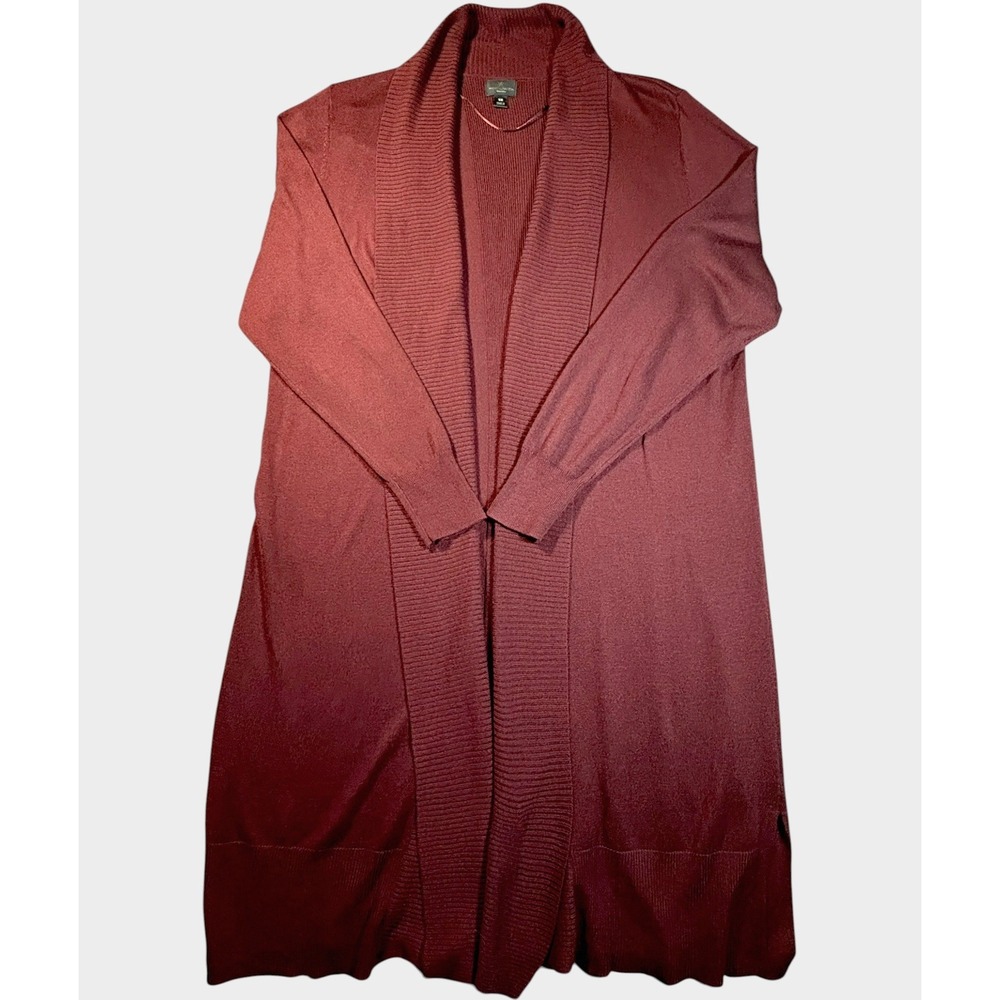 Worthington 1X Dark Red Maroon Ribbed Open Cardigan Sweater Plus Size